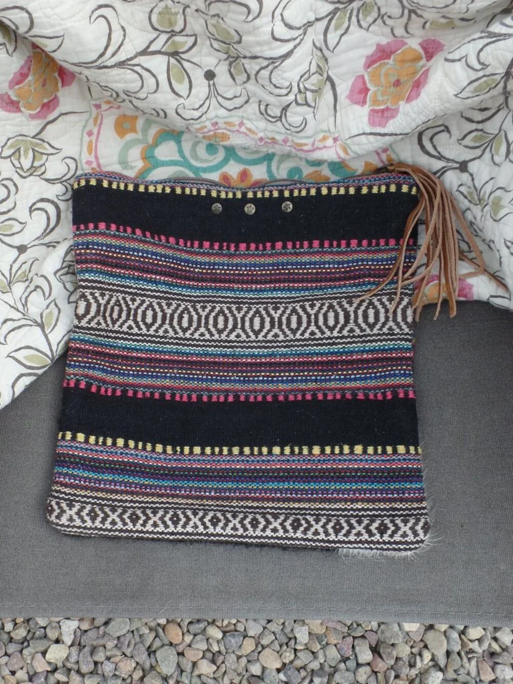 Bhrayna Bag Pony Tribal Design Fold Over Cotton & Leather Clutch